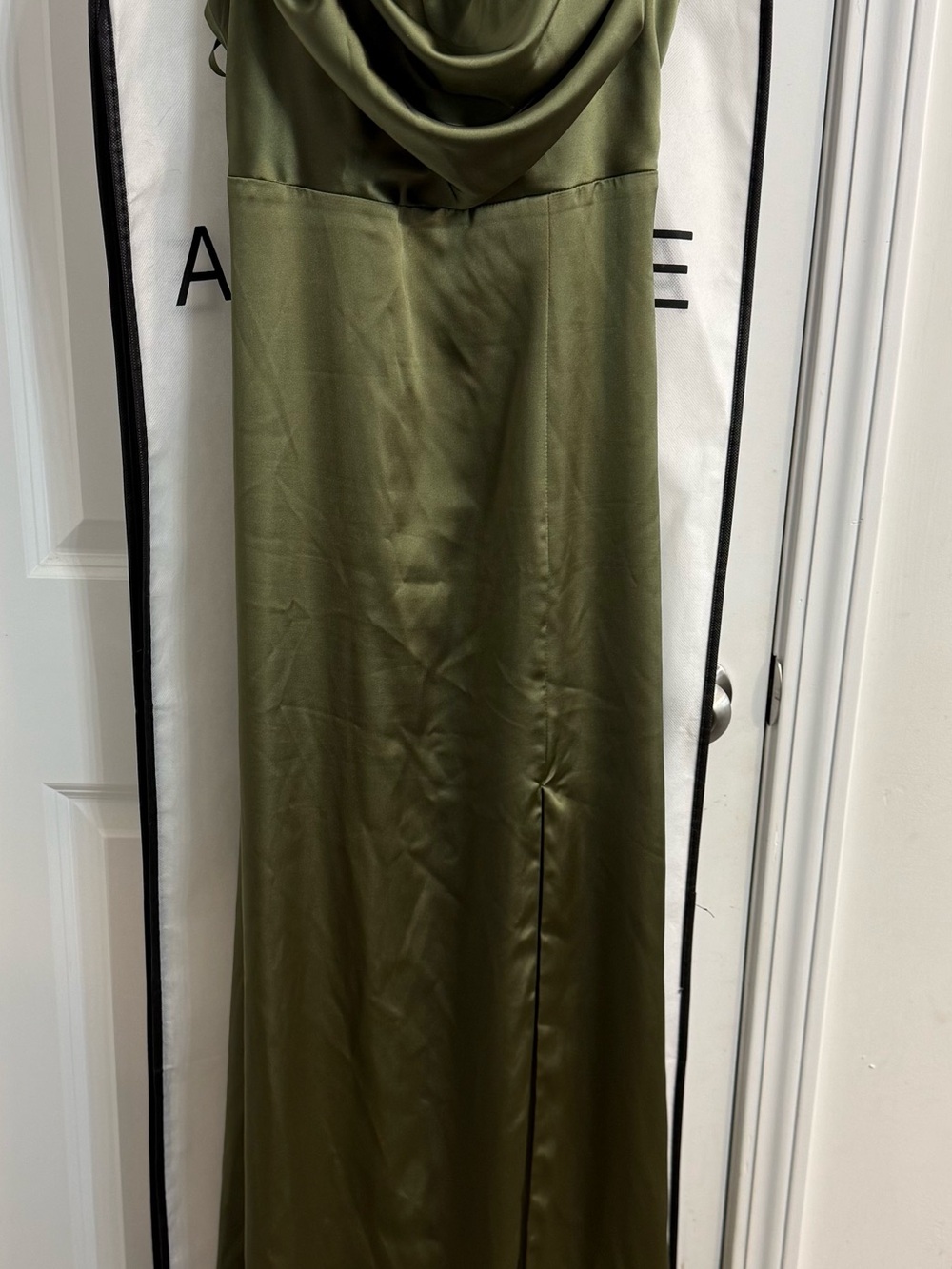 Revelry Olive Satin Cowl Neck Maxi Dress